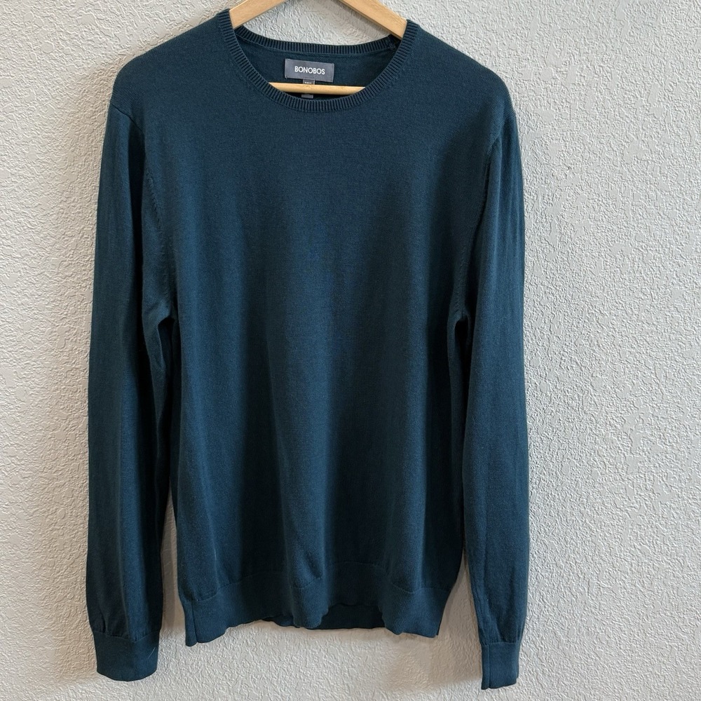 Bonobos Sweater Men's L Slim Fit Crewneck 100% Merino Wool Pine Green - Picture 2 of 8